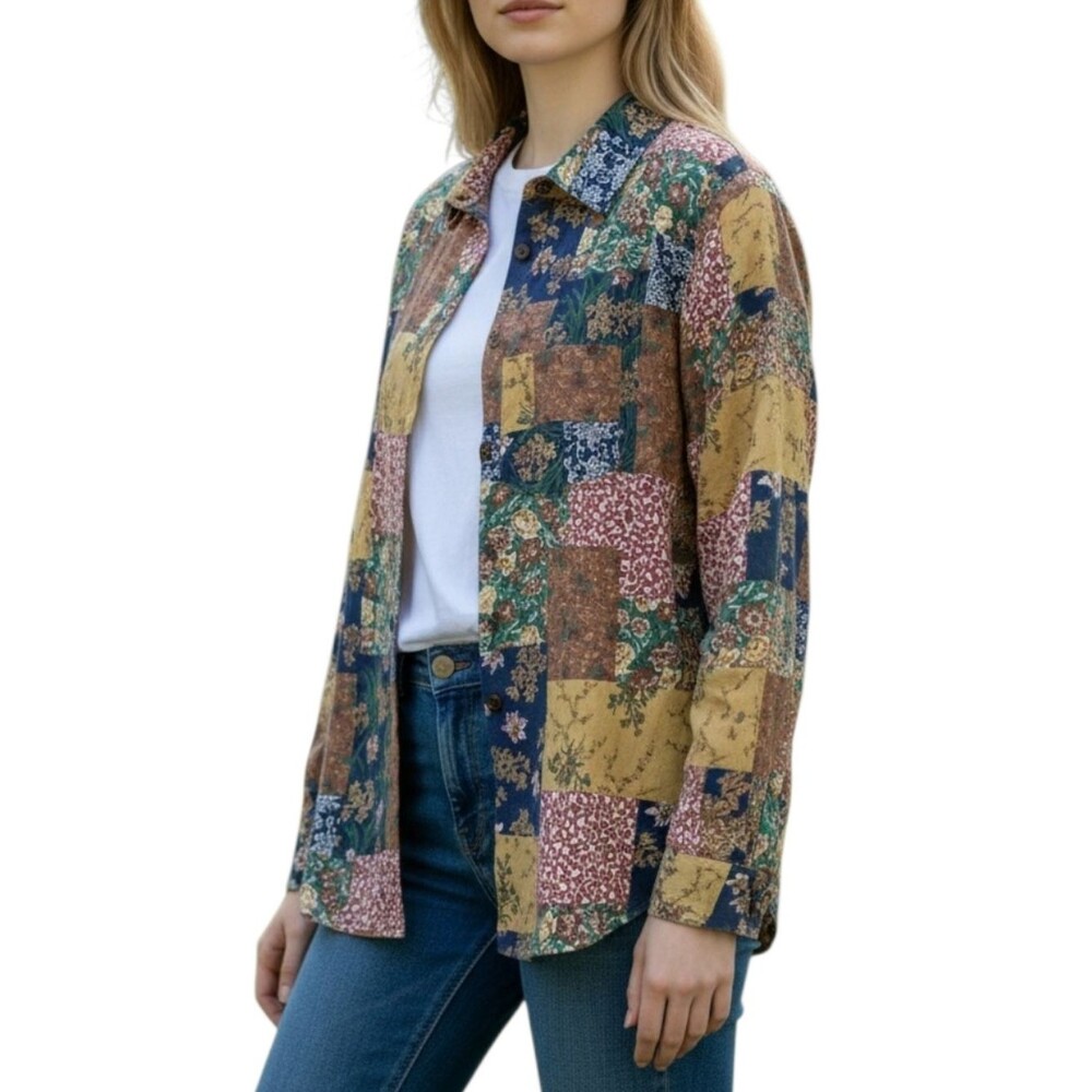 Vintage Cottagecore Patchwork Print Button-down Season Ticket Blouse